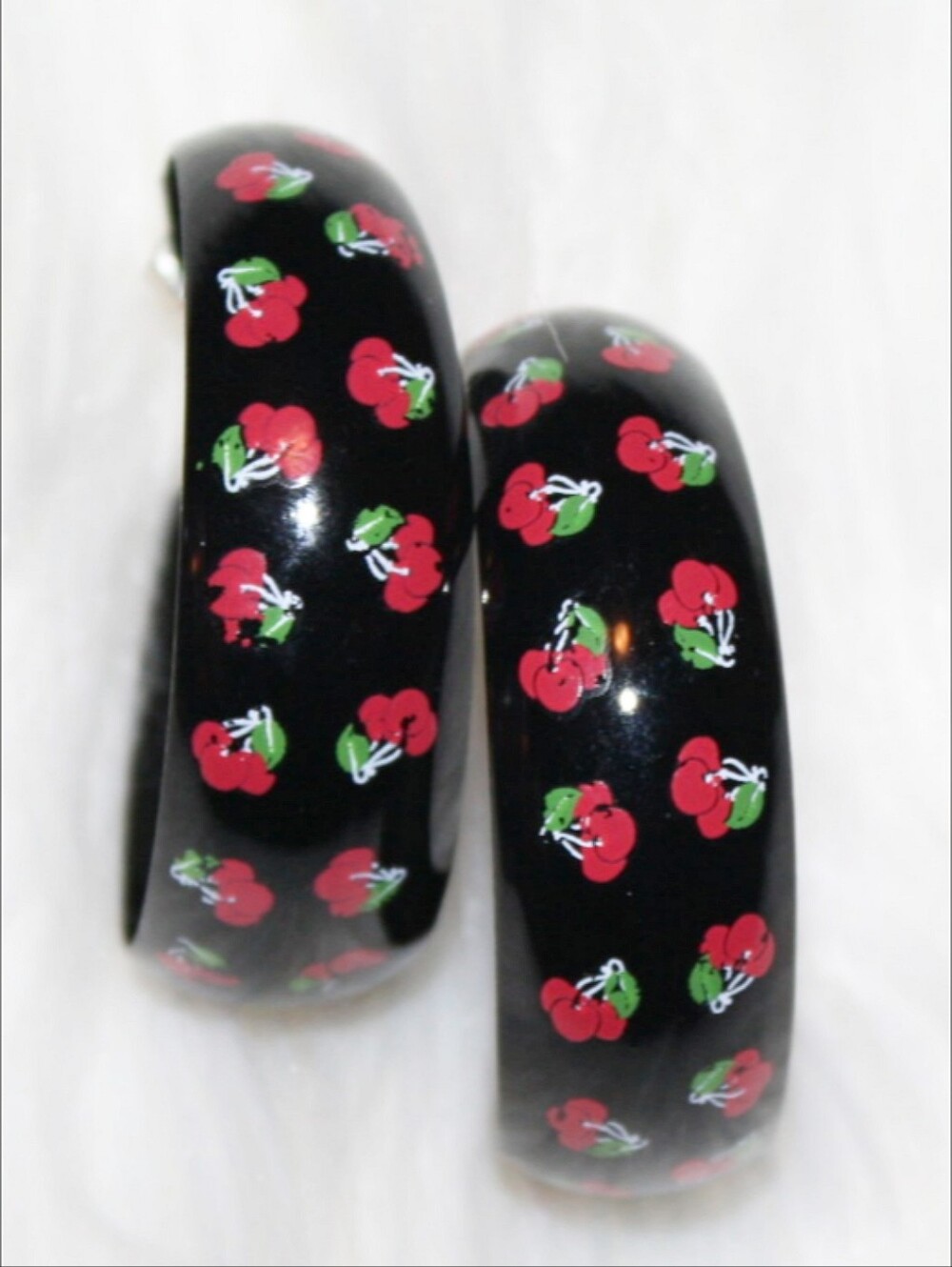 Vintage 80s Style Hoop Earrings - Cherries